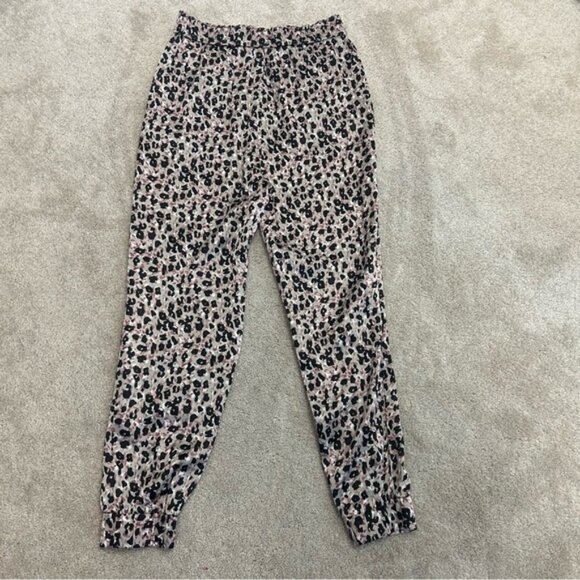 Zara Brown leopard cheetah animal print satin effect jogger pants M NWOT pockets - Picture 2 of 12